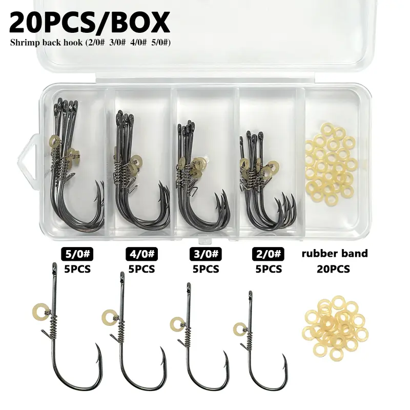 20 Piece Live Shrimp Hook Set with 20 Hooks and 20 Rubber Rings, Ideal for Sea Fishing and Rock Fishing Accessories, Fishing Supplies, Durable Fishing Gear