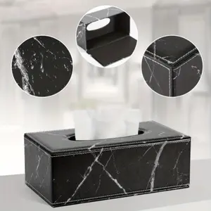 Elegant Black Marble Pattern LADSTAG Tissue Box - Faux Leather Rectangular Napkin Dispenser with White Stitching for Home & Christmas Decor