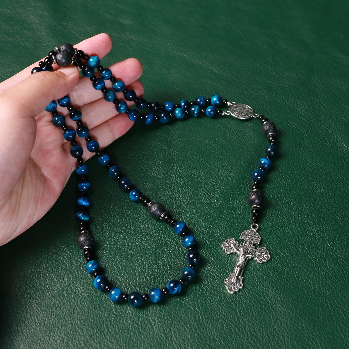 Rosary beads catholic for men,Rosary Necklace for men with medal & cross,Handmade stone Beads Our Lady of Grace Rosary Cross Necklace Catholic Gifts