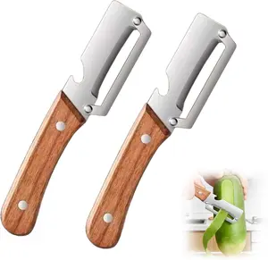 Kitchen Multi-function Stainless Steel Thickened Fruit Peeler Knife,Multifunctional Vegetable Peeler,Vegetable Peele Wood Handle,Multifunctional Peele 2 in 1,for Peeling&Opening Bottles (2pcs and 4pcs)