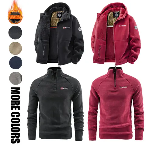 Unisex Outfits Orlon Coat Red And Quarter Zip Up To Cardigan Black Fleece Hooded Jacket Couple Outfits Thickened For Extra Graphene Heating Warmth Orlon Coat And Pullover Sweater