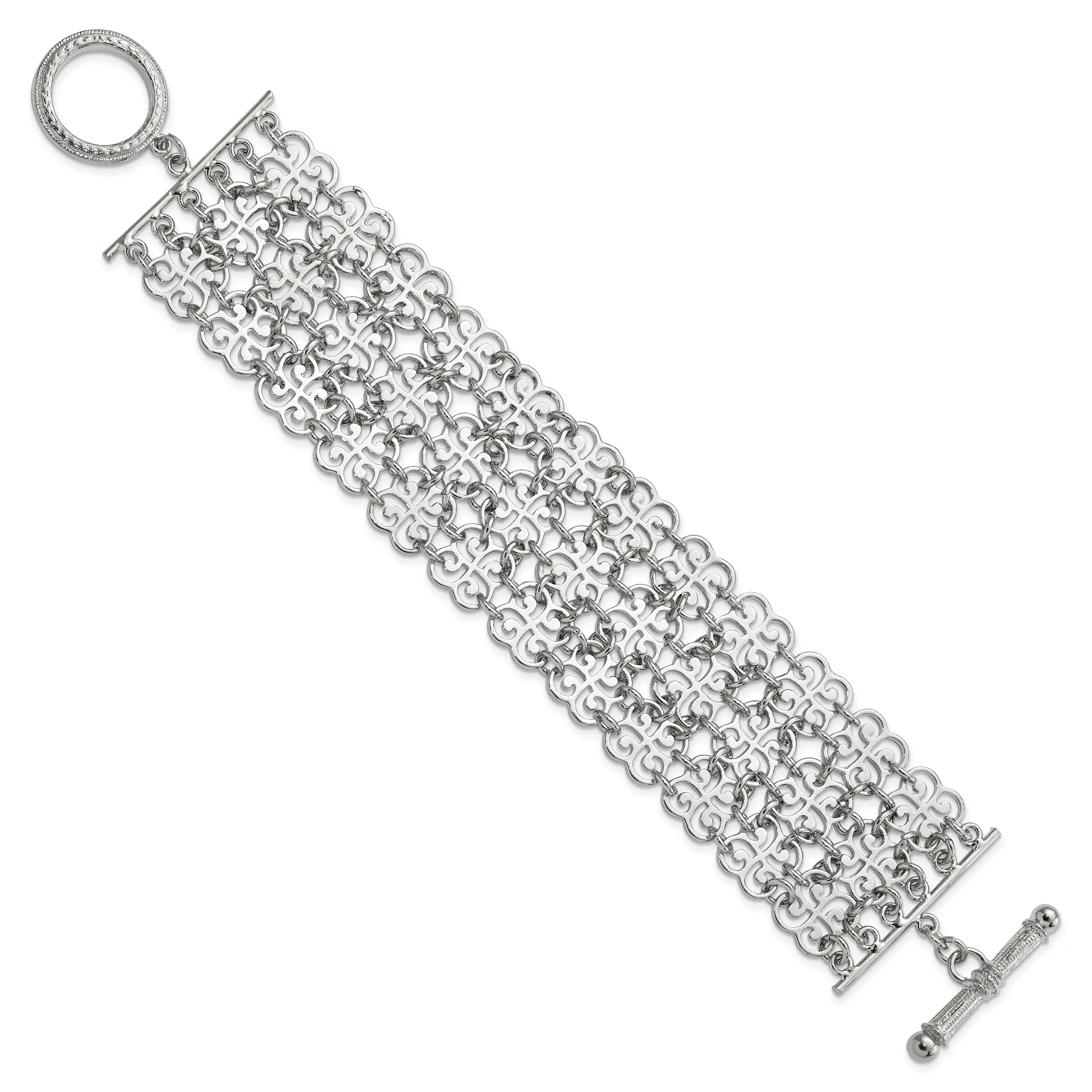 Sophia Jewelers Silver-Tone Floral Link Toggle Bracelet 8 Elegant Vintage Inspired