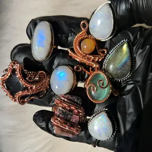 Rainbow Moonstone Ring • Labradorite Ring • 925 Silver Jewelry • Pure Copper Wire wrapped Ring • Crystal Rings • Gemstone Ring