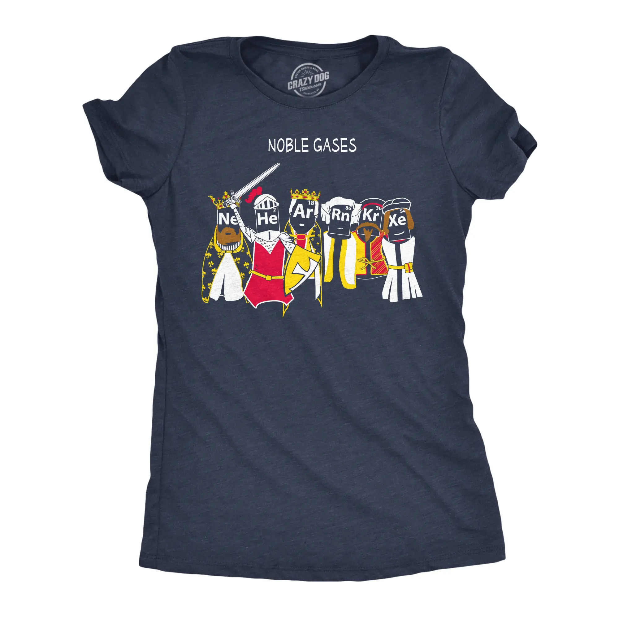 Womens Noble Gases Science T Shirt Funny Nerdy Tee for Geeks Cool Graphic Funny Womens T Shirts Cute Vintage Fashion Casual Ladies T-Shirt Gift Science Tops for Women Funny Nerd Top Women's Novelty Tees Navy