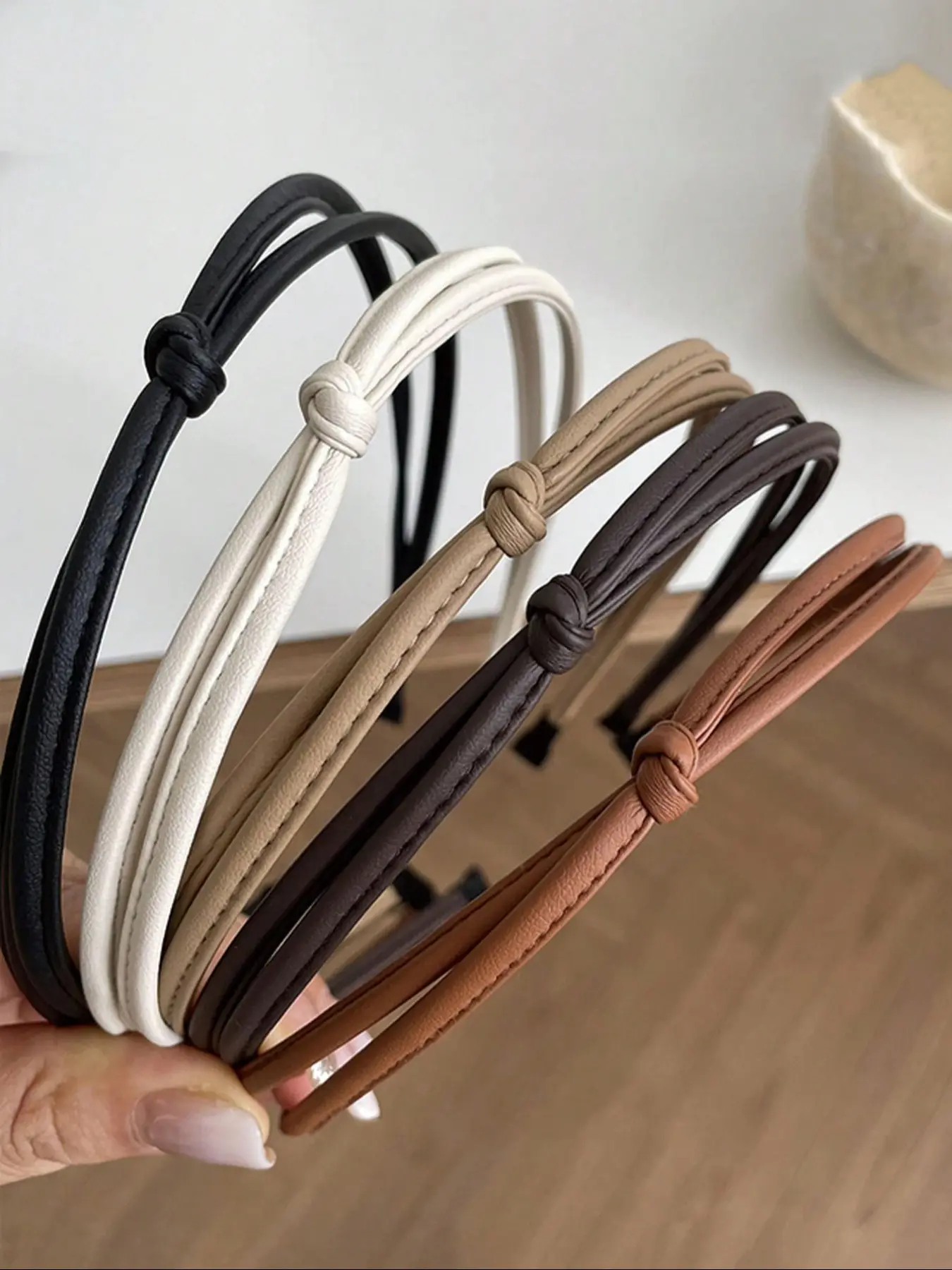 Women's Faux Leather Headbands, Knotted Headband, Fashion Headbands, Hairbands, Solid Color Hair Accessories, Stylish & Versatile Design for Daily Use, Perfect for Face Washing & Styling, Headband Set