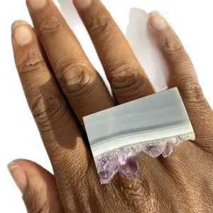 Amethyst Slice Knuckle Ring Gold