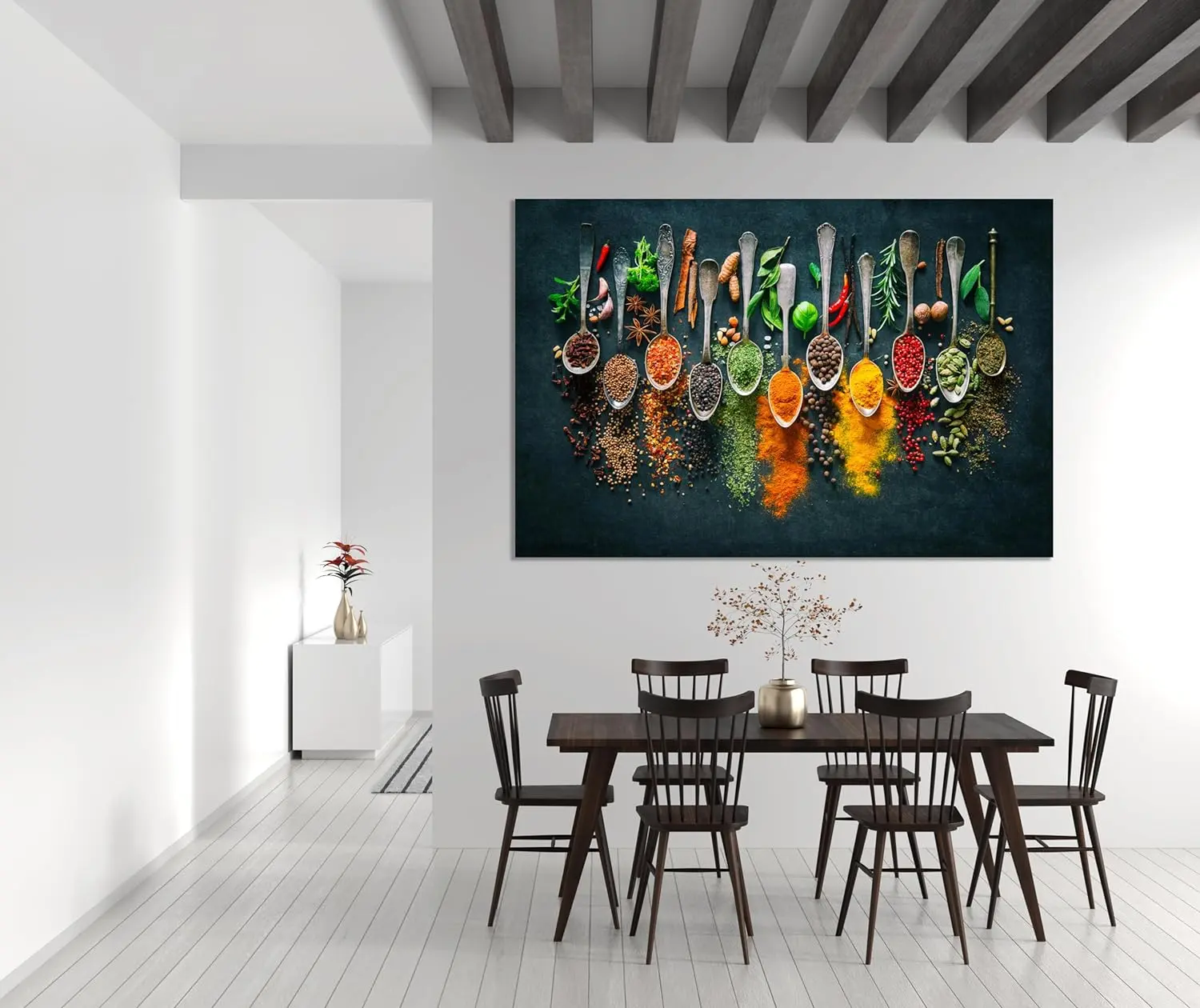 Spices and Spoons Wall Art Canvas Prints for Kitchen and Dining Room - Home and Restaurant Wall Decor - Wrapped Frame-Large Print SHJY-00401 Artistic Ornaments Paintings Waterproof Poster