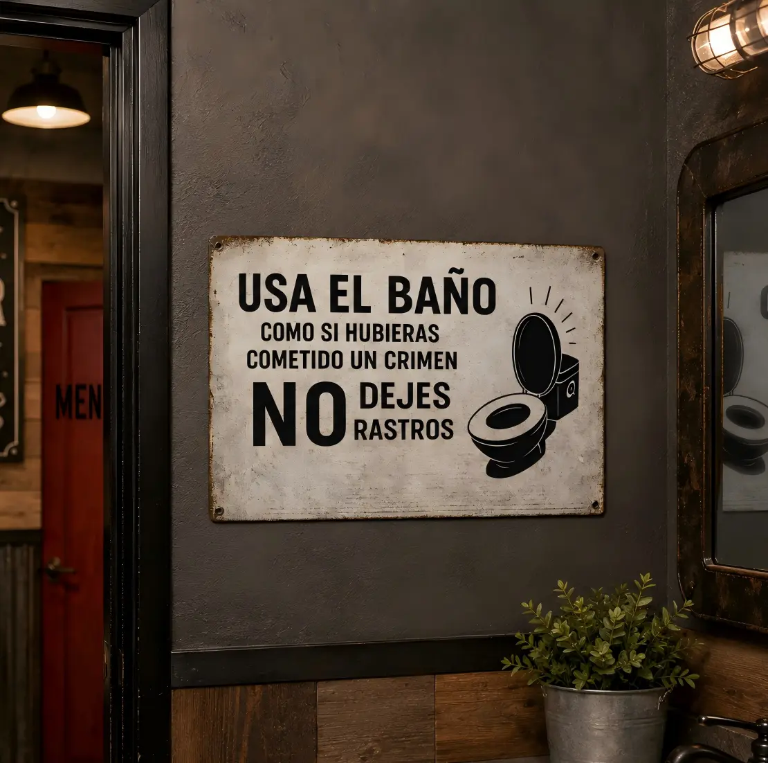 Spanish Slogan Vintage Sign 8x12inch | Metal Decorative Painting, Printed with "USA EL BAÑO COMO SI HUBIERAS COMETIDO UN CRIMEN NO DEJES RASTROS" and a Toilet Image, Suitable for Bathroom, Restroom, and Other Space，SummerWins ，DealsForYouDays