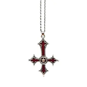 Dark series Gothic style inverted cross black/red necklace punk versatile couple fashion gift pendant necklace pendant necklace