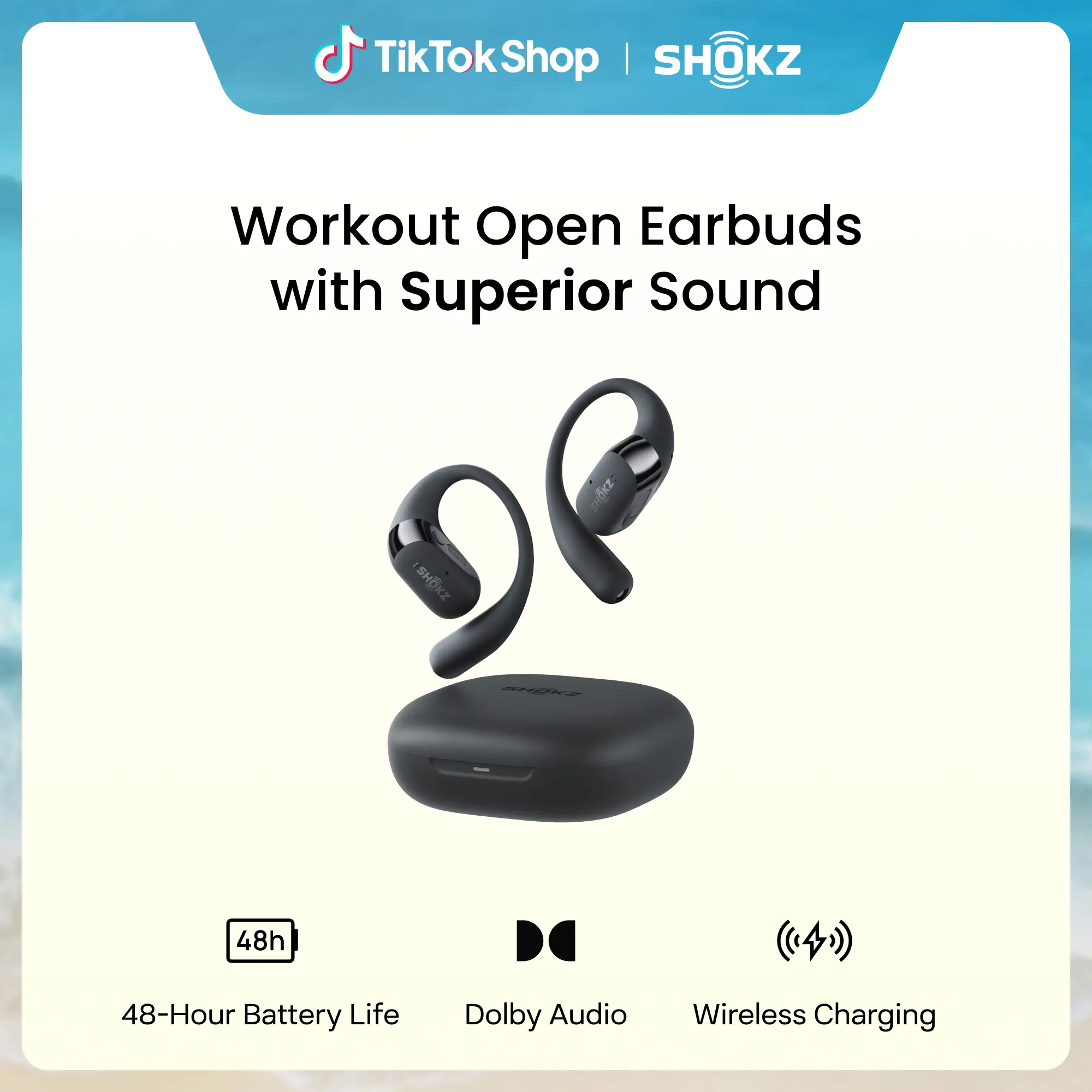 SHOKZ New OpenFit 2+ Open-Ear Headphones, Dolby Audio Enabled, Comfortable Earbuds with Soft Ear Hooks, 48H Playtime, IP55 Water-Resistant, USB-C Fast Charging, Wireless Charging