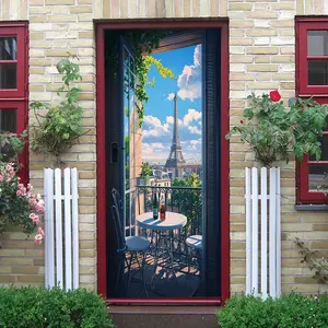 2pcs   Paris Eiffel Tower Balcony View Wall Sticker French Romantic Style Self Adhesive Removable Waterproof Home Decor for Bedroom Living Room  Collage Self-Adhesive Door Sticker