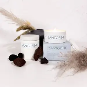 Santorini, Greece Candle | Sea Mist, Volcanic Rock, Linen Scent | Handmade, Non-toxic, Wood Wick, Eco-friendly | Gift for the Travel Lover Decor Fragrance Cozy Jar