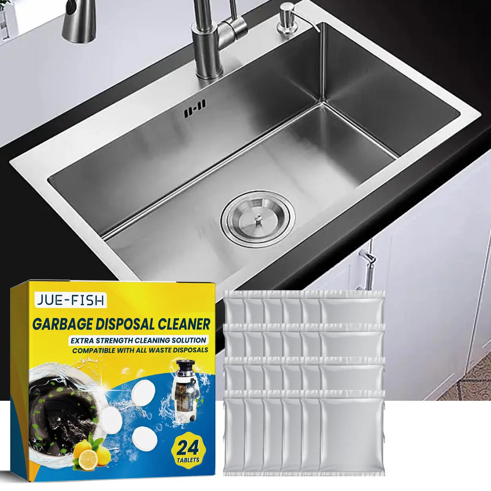 Jue-Fish Sink Cleaning Tablets Luxury Effervescent Formula for Kitchen Sink Stain and Oil Removal Effectively Cleans Pipes with Powerful Action