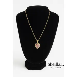 18K Gold Pink Heart Pendant Necklace