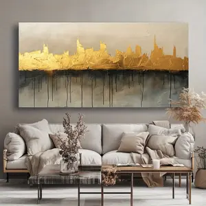 Modern Abstract Gold City Canvas Wall Art, Framed Cityscape Painting, High Quality Print on Wooden Frame, Horizontal Orientation for Living Room, Bedroom, Office and Home Decor, Living Room Decor |   Vintage Aesthetic |   Durable Canvas, Large Canvas Wall