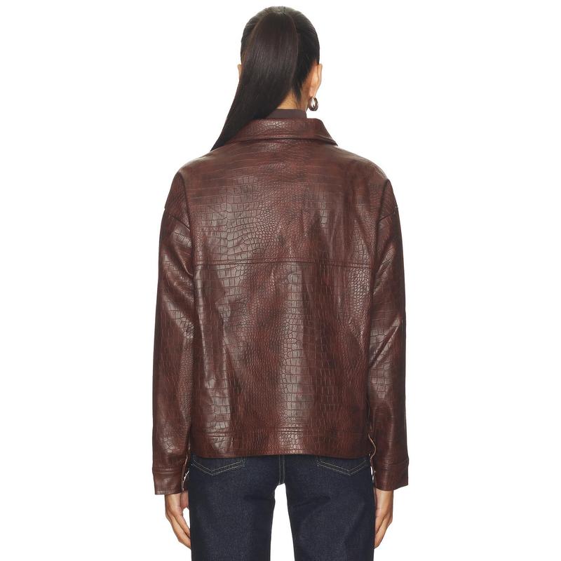 SNDYS Wendy Croc Pu Leather Jacket in Brown
