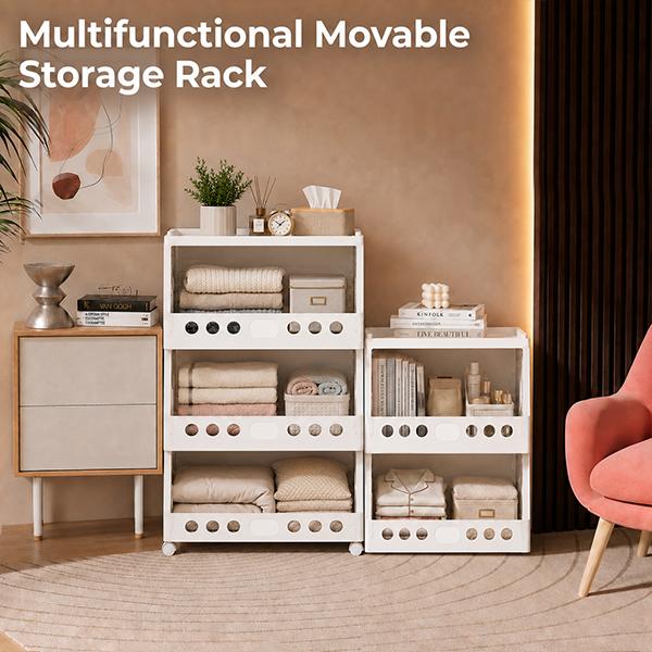UFORU 2-5 Tier Stackable Rolling Cart with Wheels - Foldable, Freely Combinable Plastic Organizer Rack for Room Storage, Small Room Organization Products, Apartment Accessories, Keeps Home Tidy (Kitchen, Bedroom Use)
