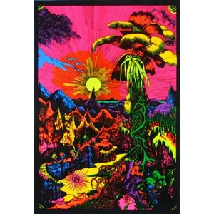 Lost Horizon Flocked UV Black Light Blacklight Poster Tropical Mountain Valley Landscape Fantasy