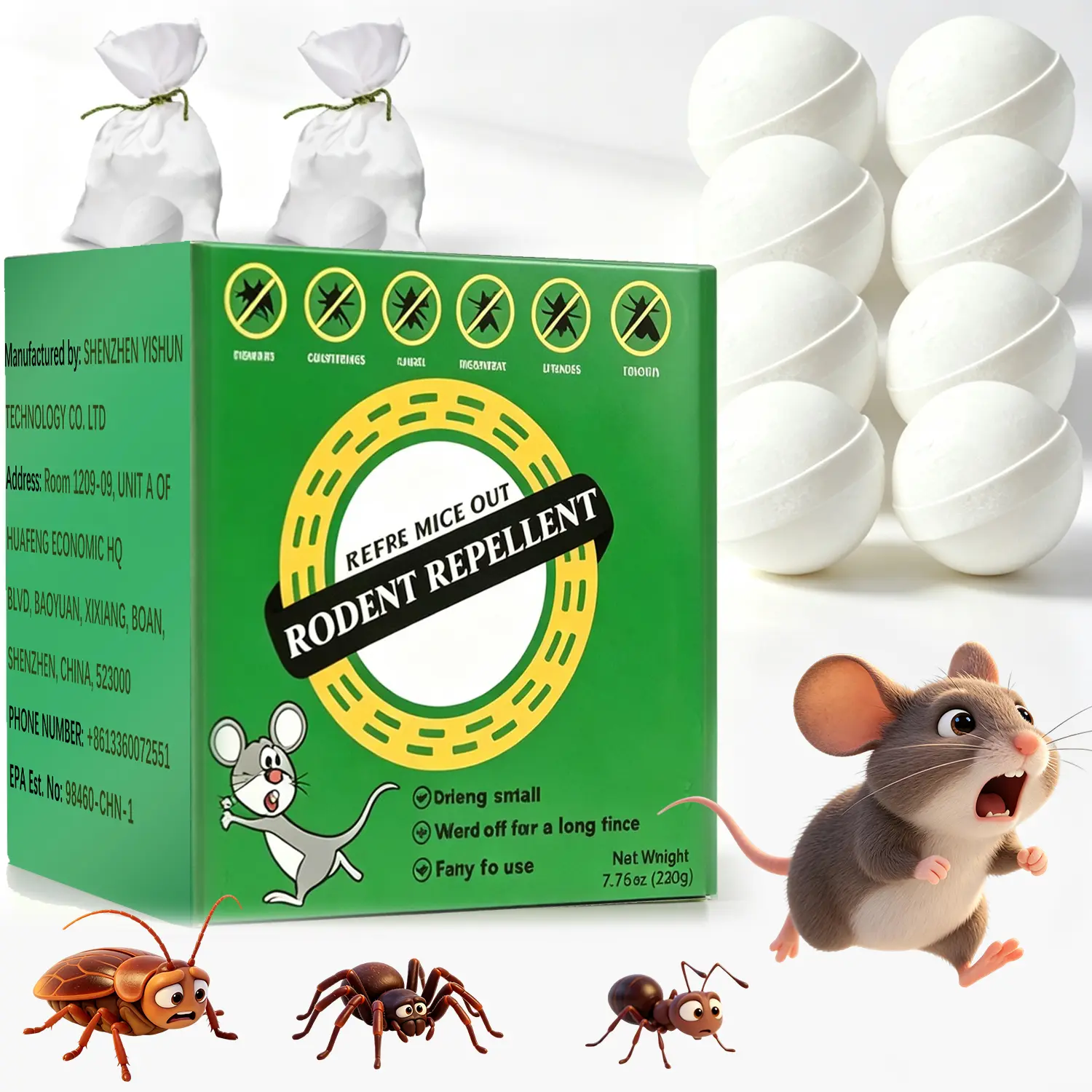 Mouse Rodent Repellent, 8 Pack Peppermint Oil Mice Repellent for Squirrel Rats Spider Pests, Natural Deterrent for Kitchen, Warehouse, Car, Indoor, Outdoor, Safe for Pets Family