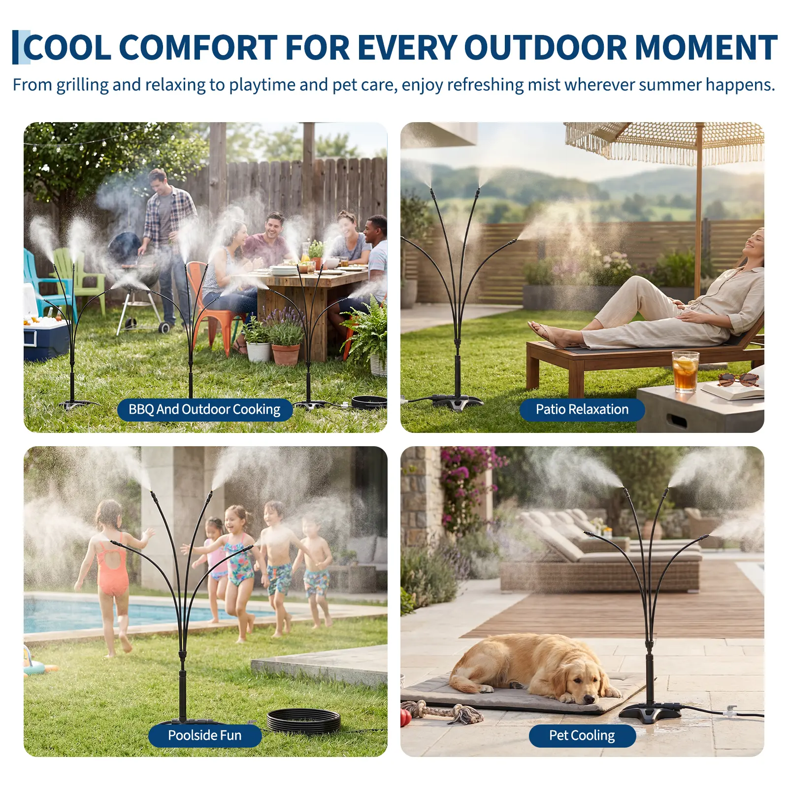 Garvee Durable ABS Freestanding Misting Cooling System for Patio & Garden – 10M Hose, 5 Connectors, Efficient Outdoor Spray Kit, Black