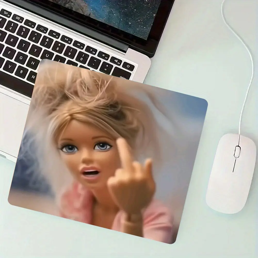 Sassy Meme Doll Square Computer Mouse Pad, Non-Slip Rubber Base with Stitched Edges, Small Gaming Desk Mat for Gamer Office Home Decor