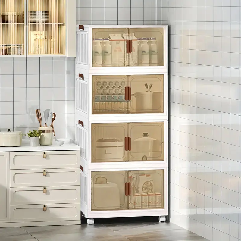 19.6in/50cm Multifunctional Plastic Storage Organizer Box - 2-3-4-5 Layer, Stackable, Covered, Foldable - For Kitchen, Study - Space-Saving Food Preserving Container for Decluttering, Storage Organization