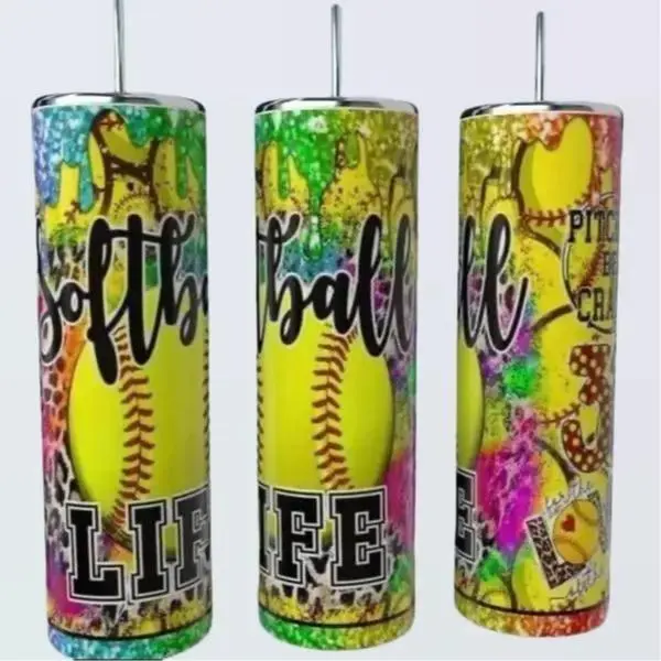 SOFTBALL LIFE 20oz SUBLIMATED TUMBLER Drinkware Portable Washable Reusable