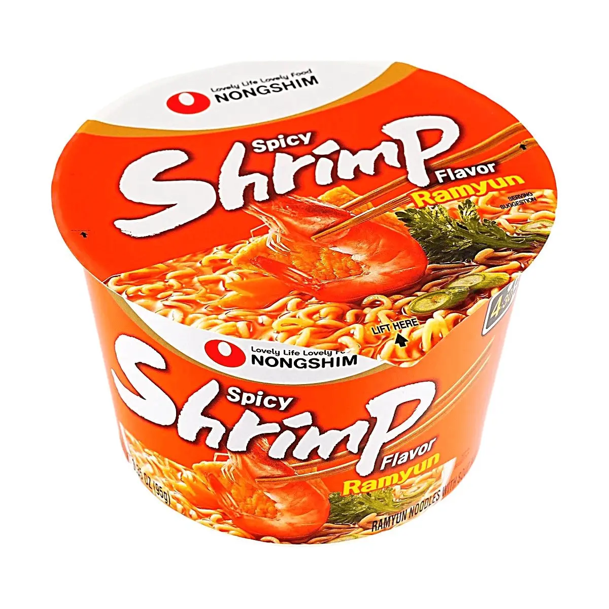 Nongshim Korean Spicy Shrimp Big Bowl Noodles 95g - Instant Seafood Flavor Ramen for a Satisfying Meal