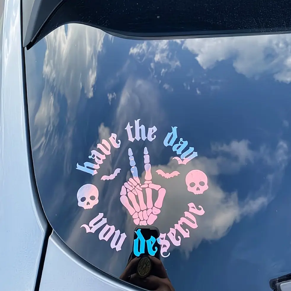 Laser Skull Sarcastic Car Sticker Multipurpose Car Skull Decal Funny Gothic Skeleton Hand Vinyl Sticker for Car Truck SUV Window Weather Resistant Gift for Drivers Decals for Truck Laptop Waterproof Summerwins
