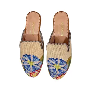 Morphew Collection needlepoint floral Canvas Mules Sz.38