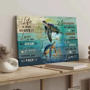 Turtle Pattern Wooden Framed Canvas Painting, Modern Art Inspiration Poster, Western Wall Art Decoration for Home Living Room Bedroom Office, Ornaments