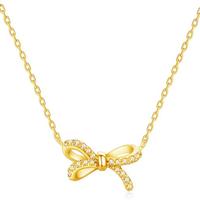 Gold irregularly hollowed-out zirconia bow necklac