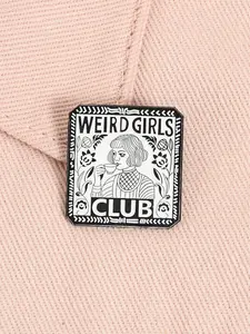 Weird Girls Club Cartoon Enamel Pin Vintage Black White Illustrative Style Women Girls Power Brooches for Backpack Jacket Lapel Badge Decoration Jewelry Gift Accessorirs for Friends