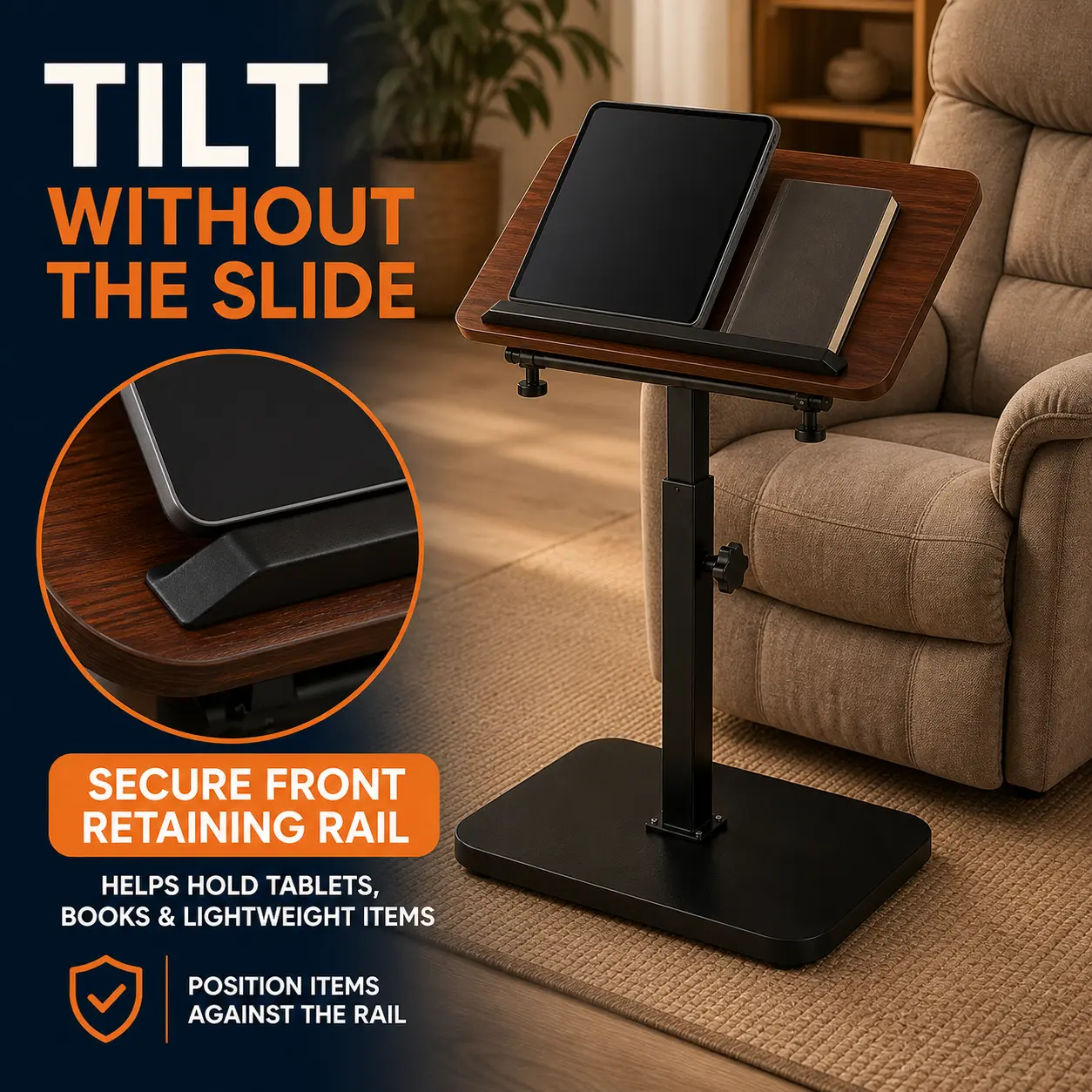 Adjustable Height C-Shaped TV Tray Table I360° Swivel Sofa Side Table with Heavy Metal Base I Portable Snack Tray for Eating on Couch I Mobile End Table for Living Room,Bedroom & Small Spaces
