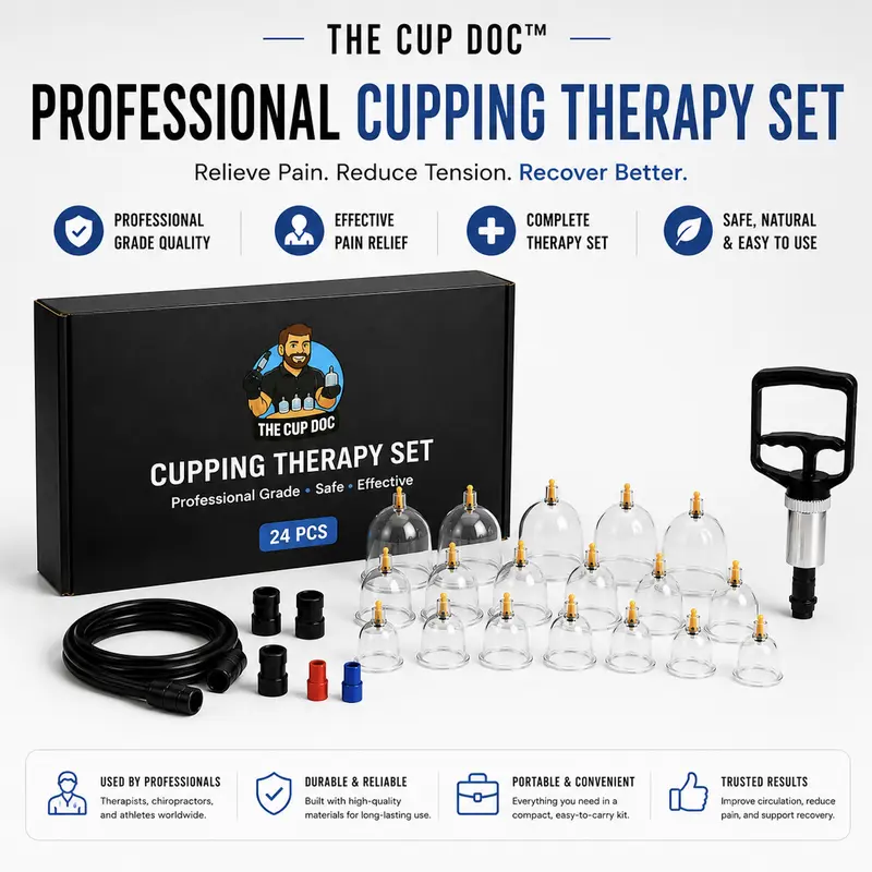 Cupping Therapy Kit 12PC & 24PC | Certified Cupping Therapist Designed | Back Pain Relief, Muscle Recovery & Deep Tissue Massage | Hand Pump and Hose | At-Home Athletic Recovery & Self Care Set
