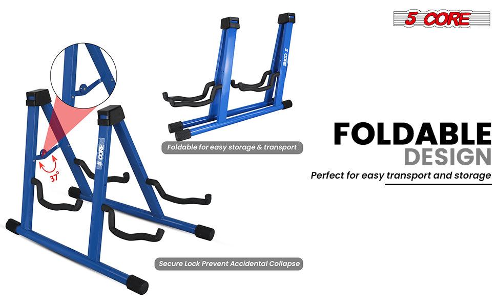 5 Core Double Guitar Stand A Frame Shape w Foam Arms Supports Acoustic Electric Bass Ukulele Banjo