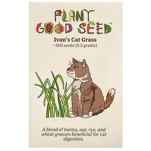 Ivan's Cat Grass Seeds for Planting: Certified Organic Blend of Barley Oat Rye Wheat for Kitties, Grow All Seasons Indoors / Outdoors, Ready at 25 Days - 300 Seed Packet / Bulk Pack