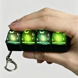 Stress-Relieving Mechanical Keyboard Fidget Toy - Unisex, Butterfly Pattern Crystal Keycaps with LED Lights, Portable Keychain Pendant, Fidget Toys for ADHD, calm Anxiety Relief tiktokshopspringglowup