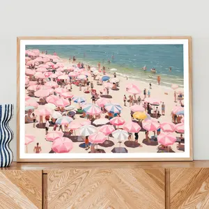 Vintage Beach Poster Print, Abstract Coastal Art, Girly Apartment Decor, Pink Wall Art, Beach Wall Art, Girl Room Decor