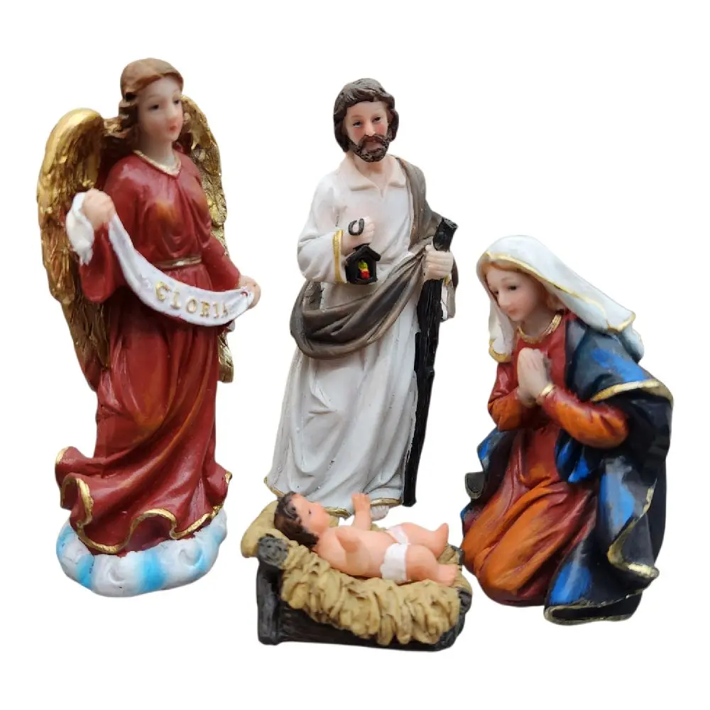 San Jose, Maria y Jesus 5" Inches Tall  Misterio Santo Estatua St Saint Joseph, mother mary and Jesus +Angel