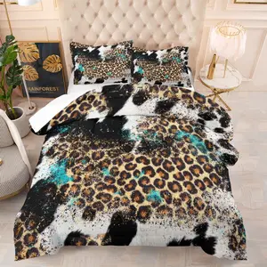 3-Piece Leopard Cow Print Decorative Bedding Set, Includes 1 Soft Comforter and 2 Pillowcases Without Inserts, Kids and Adults Bedroom Decor