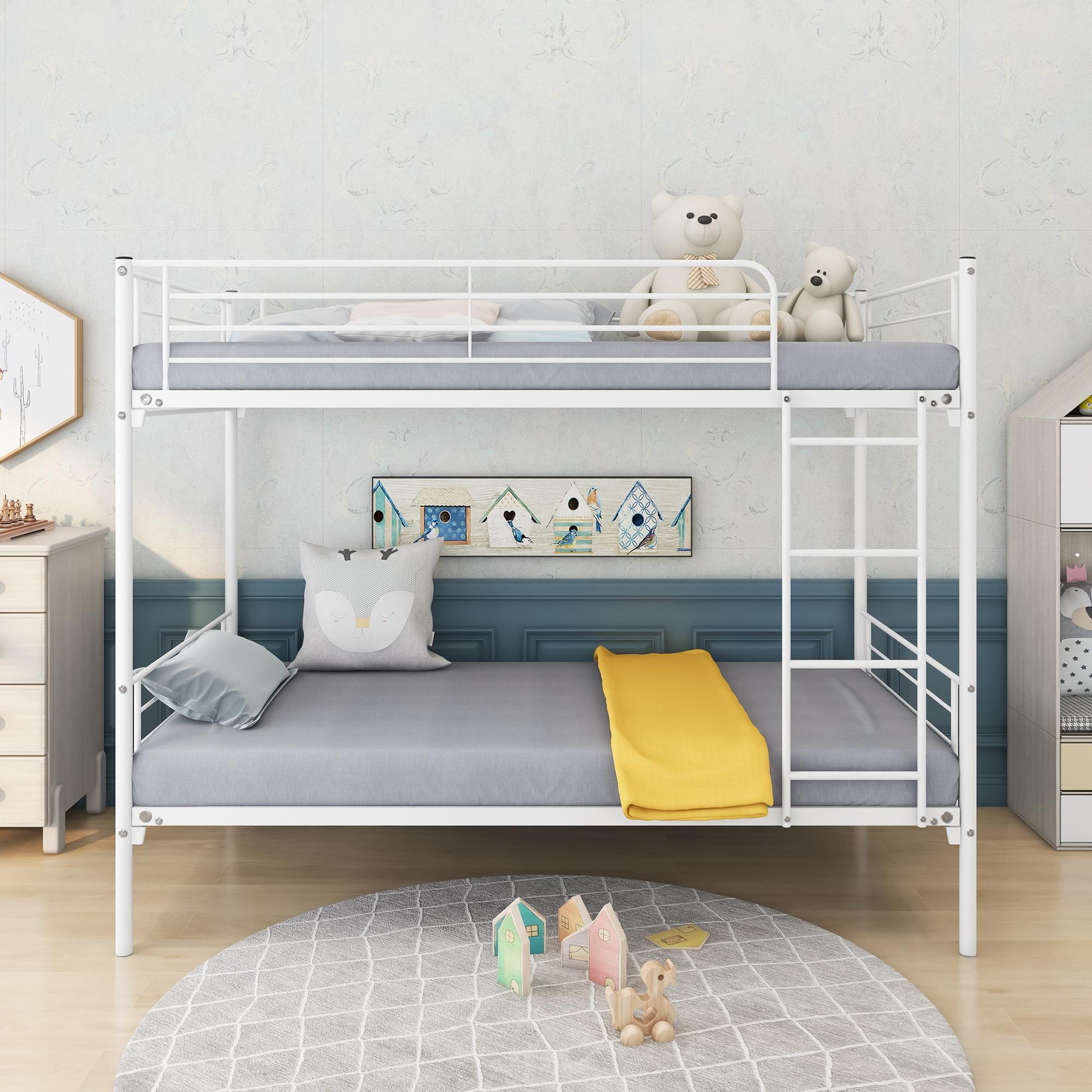 Heavy Duty Twin Over Twin Bunk Bed, Metal Frame with Ladder & 10" Underbed Storage Space