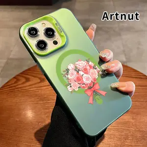 Magnetic Phone Case for iPhone 15 Pro Max 16 Plus 14 13 12 11 E Blush Rose Bouquet Pattern Anti-Scratch Military-Grade Drop Protection Slim Cover Smartphone Casing