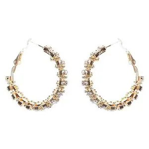 Beautiful Dazzling Beaded Wrap Double Row Crystal Rhinestone Hoop Earring Gold