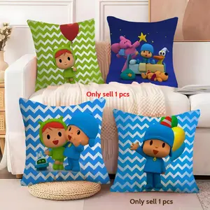 Cartoon Cute P-Pocoyo Cushion Cover Soft Short Plush Fabric Double-Sided Print | Breathable Pillow Cover for Sofa Couch Bed | Skin-Friendly, Washable, Invisible Zipper, Anti-Dust Mite, Durable Material | Warm Winter Home Decor Gift