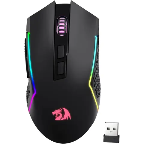 Redragon M693 Right-Handed Customizable Durable Wireless Gaming Mouse, 8000 DPI Optical Sensor, 3-Mode Wired/2.4G BT Connection, 7 Macro Buttons, Color Changing, Long-Lasting Power for PC/Mac/Laptop