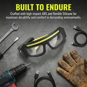 LED Lighted Safety Glasses, USB-C Rechargeable Headlamp Glasses with Motion Sensor & Touch Control, 5 Lighting Modes, Hands-Free Glasses for Night Running, Camping, Fishing & Work (Yellow)