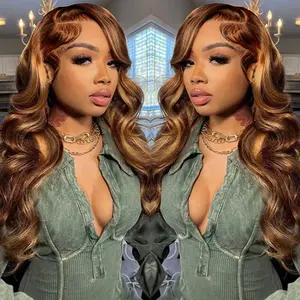 [BROWN HIGHLIGHT BODY WAVE ] ALIGLOSSY Highlight 4 30 Ombre Balayage Body Wave Lace Front Wigs 13x4 Balayage Highlight PRE Colored Wavy HD Transparent Lace Frontal Human Hair Wigs For Women