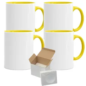4-Pack 15oz Yellow Inside Handle Sublimation Mugs with Foam Support Mug Shipping Boxes