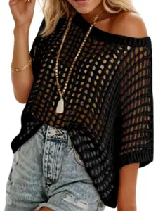 Dokotoo Plus Size Women's Summer Crew Neck Short Sleeve Top, Casual Breathable Knitted Mesh Pattern, Comfortable and Stylish Design